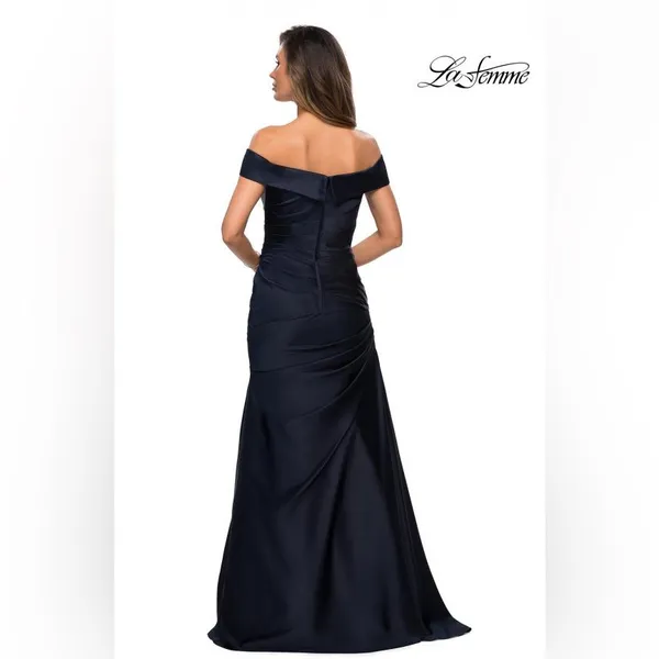 La Femme Off-the-Shoulder Ruched Satin‎ Gown. mother of the bride NWT - Image 2
