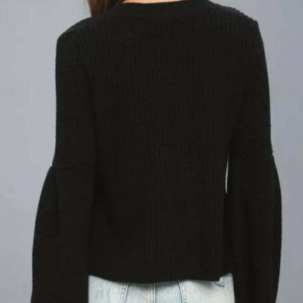 Free People Damsel Knit Black Sweater Top Bell Sleeve V-neck Size S - Image 3