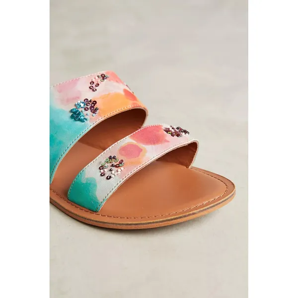 NEW Anthropologie JASPER & JEERA Painted Leather Slide Sandals Brown Gold 37 - Image 11
