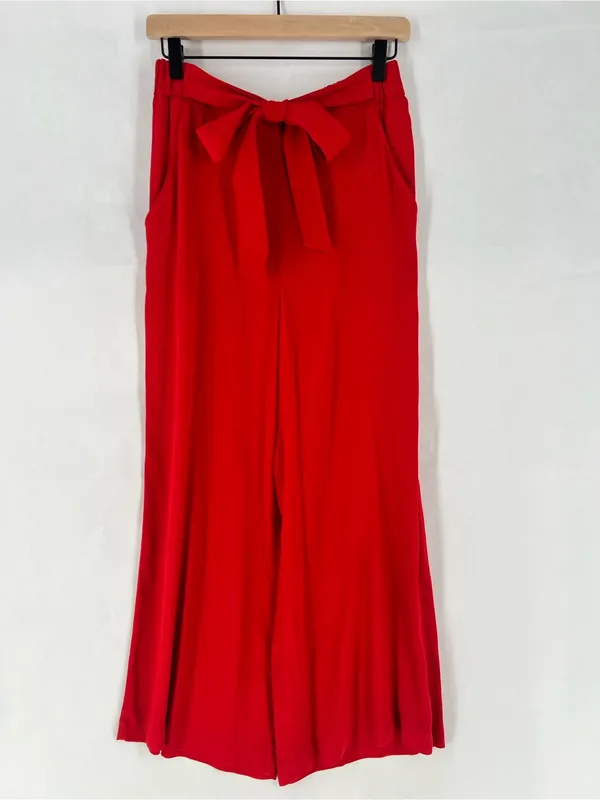 Aritzia Wilfred Faun Ankle‎ Pants Red Drapey Crepe Wide Leg High Rise Tie Belt M - Image 3