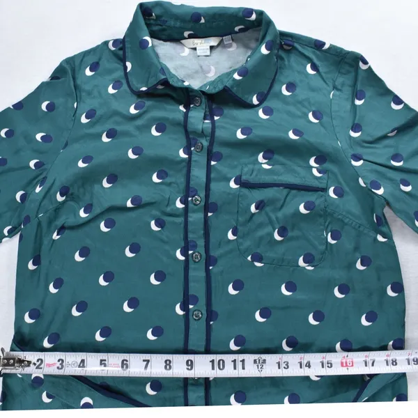 Boden Teal Green Crescent Moon Polka Dot Shirt Dress US 8R Navy Piping Belted - Image 7
