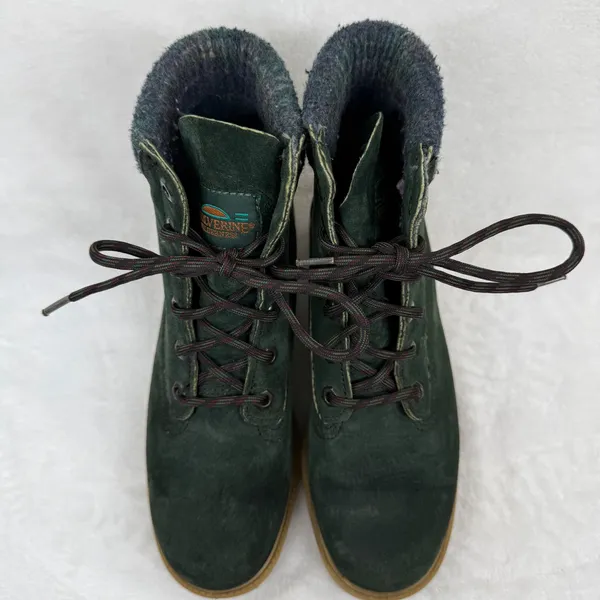 Wolverine Wilderness Forest Green Suede Lace Up Boots Wool Collar Lug‎ Sole 8.5 - Image 3