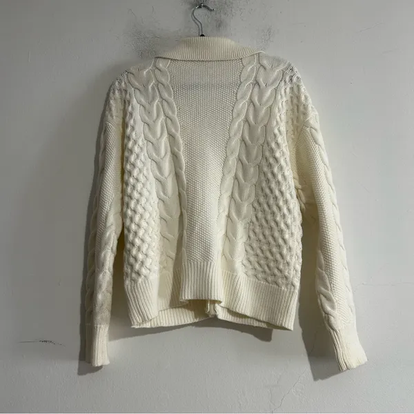 Parker Johnny Collar Cable Knit Cardigan Antique White Small Preppy Fisherman - Image 8