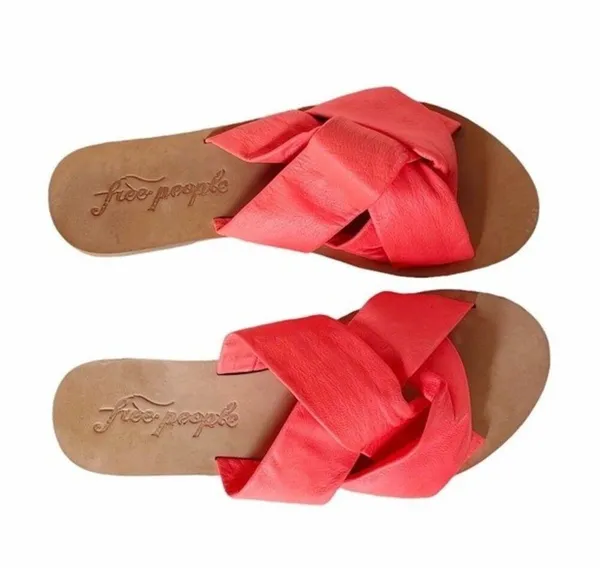 Free People Sandal Rio Vista Neon Coral Slide Leather Sandals Womens Size 36 | 6 - Image 3
