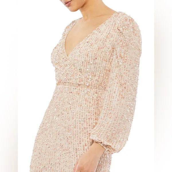 Mac Duggal Sequin Long‎ Puff Sleeve Cocktail Midi - Image 2
