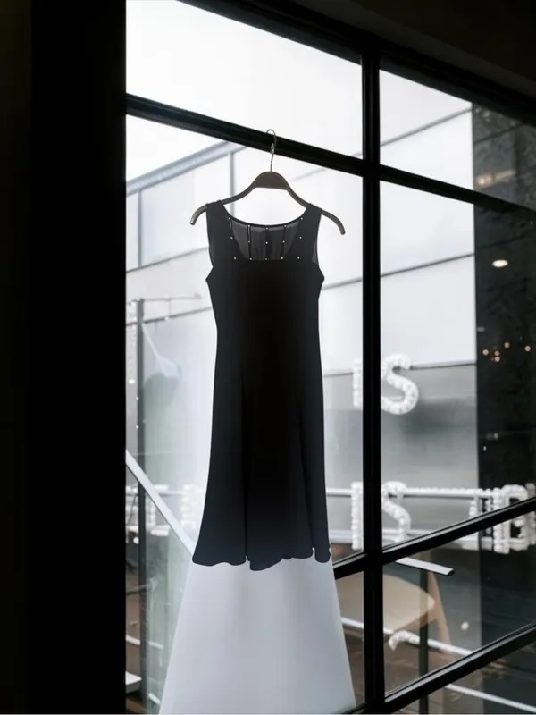 Evan Picone Black Midi Dress with Sheer Studded Yoke NWT - Image 2