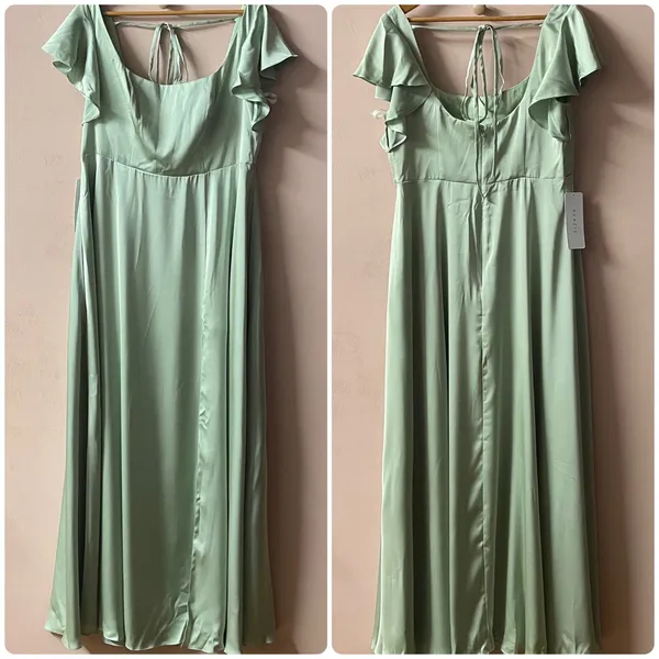 Azazie Dusty Sage A-Line Satin Maxi Dress NWT Size A16 - Image 13