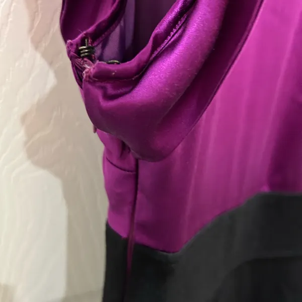 Eliza J New York Purple 100% Silk and Black Midi Dress Size 12 - Image 3