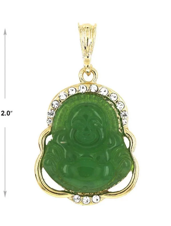 Plated Gold Green Buddha Pendant & Necklace - Image 3