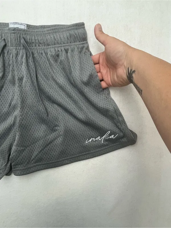 Inaka Power Womens Gray Mesh Athletic Gym Shorts Pockets Size Medium - Image 4
