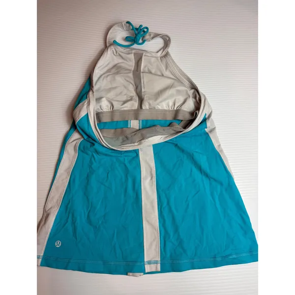 Lululemon Halter Top Tank Athletic Teal Blue White Built In Bra‎ Size 8 no pad - Image 6