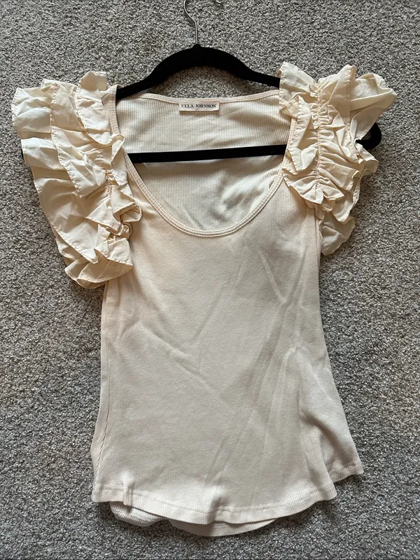 Ulla Johnson Ruffle Sleeve Scoop Neck Tank Top - Cream - Image 3