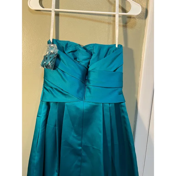 David's Bridal Womens Sz 4 Strapless Dress A-Line Satin Teal Blue Green Cocktail - Image 7