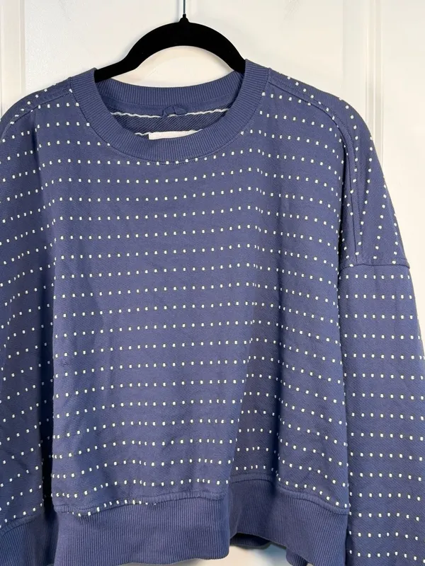 Aerie Blue Textured Dot Cropped Crewneck Sweatshirt- I also have the matching sh - Image 3