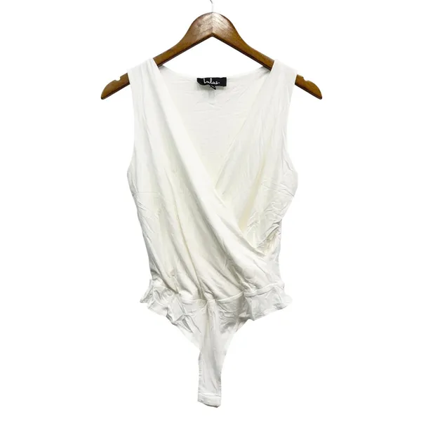 Lulus Staying Basic White Faux-Wrap Sleeveless Bodysuit size Medium - Image 2