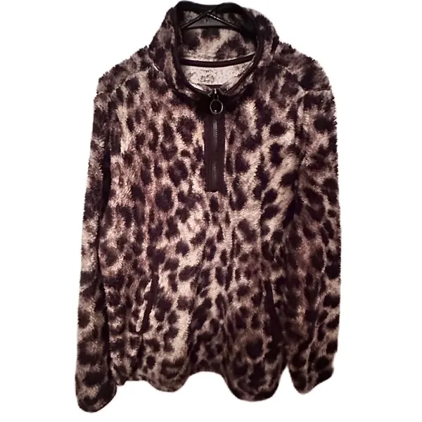 Cozy Sherpa Womens Leopard Print Fuzzy Fleece Pullover Half Zip Women Jacket XXL - Image 7