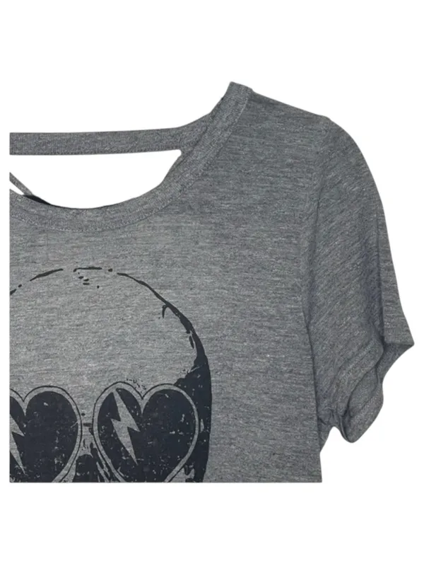 new Chaser ☻︎ Heart Eye Skull Draped Open Cross Back Tee T Shirt ☻ ︎Heather ☻︎ L - Image 5