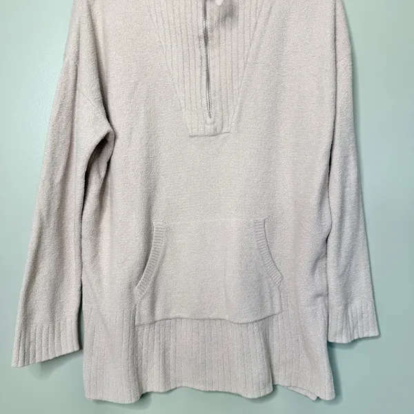 Barefoot Dreams CozyChic Lite High Rib Half Zip Tunic Sweater Biscotti Cream XL - Image 6