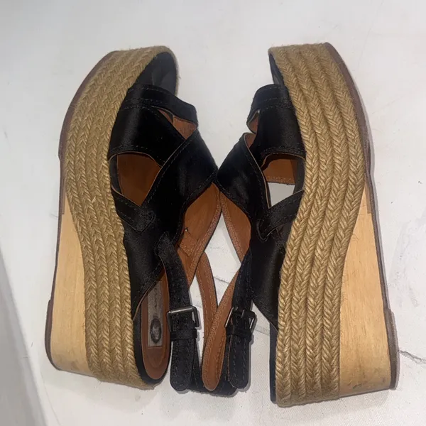 Vintage Y2K Lanvin Black Leather Platform Wood Jute Espadrille Wedge Shoes 40 - Image 3