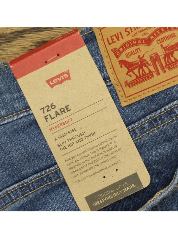NWT Levi's 726 High Rise Flare Womens Jeans Button Fly Take a Walk Blue 22W - Image 8