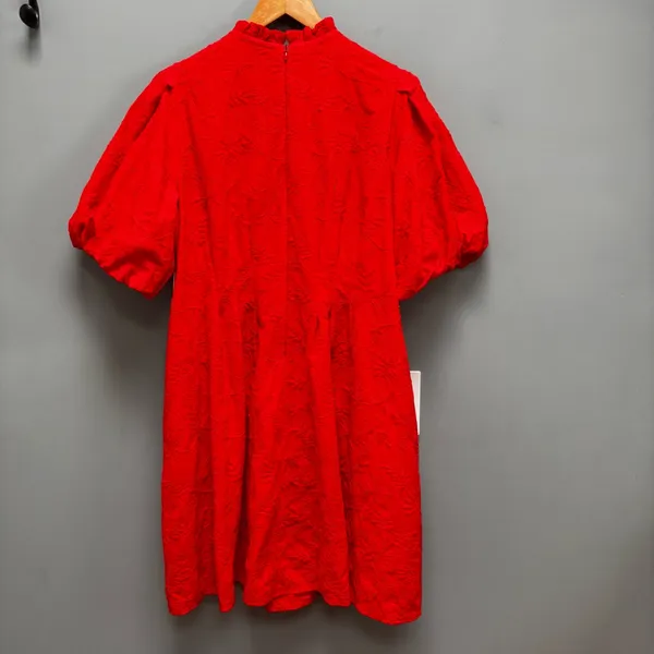 Eliza J Floral Embroidered Puff Sleeve Cotton Fit & Flare Dress in Red 14 - Image 10