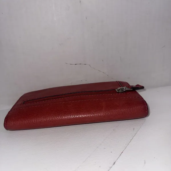 Fossil Red Leather Wallet Long Live Vintage Cards Cash Coin Checkbook Zip & Snap - Image 13