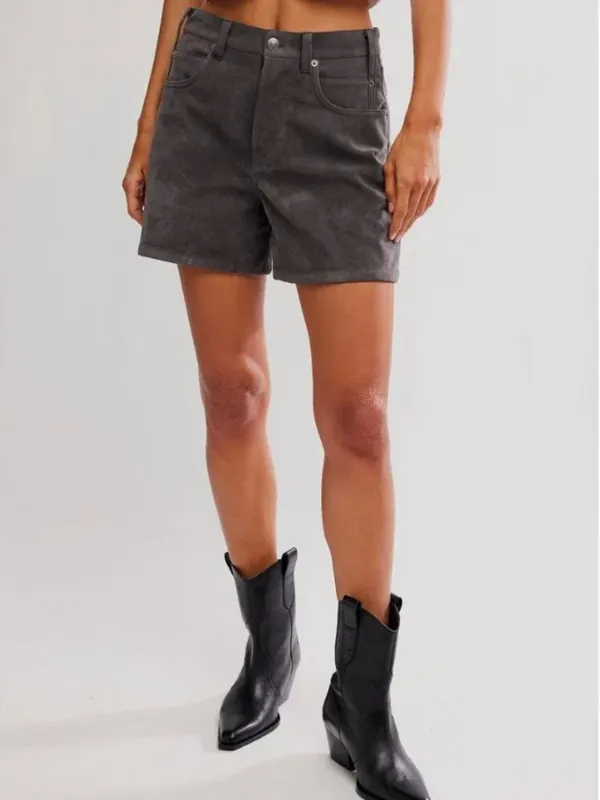 FREE PEOPLE NWT We The Free Tippie Vegan Suede Shorts / Dark Grey - Image 2