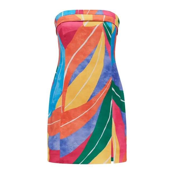 RNWY Strapless Abstract Leaf Print Mini Dress Summer Resort Dopamine Vacation - Image 2