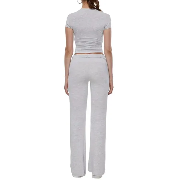 Crop Top and Wide Leg Leggings Lounge Set in Gray, Size M​​​ - Image 2