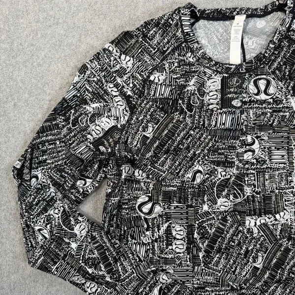 Lululemon Women's 6 Rise and Run Long Sleeve Top Tear it Up Alpine White Black - Image 3