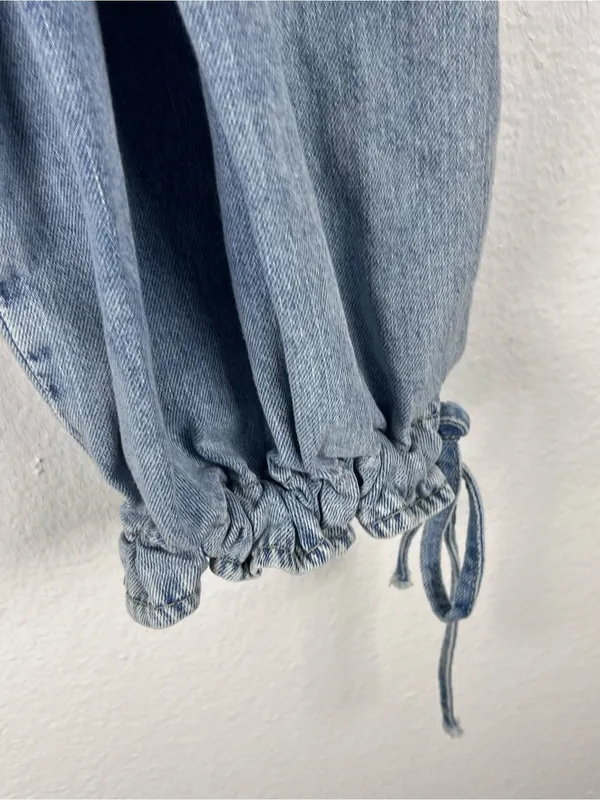 FREE PEOPLE Lotus Balloon Cuffed Hem Denim Blue Jeans Size 24 Boho Whimsical - Image 6