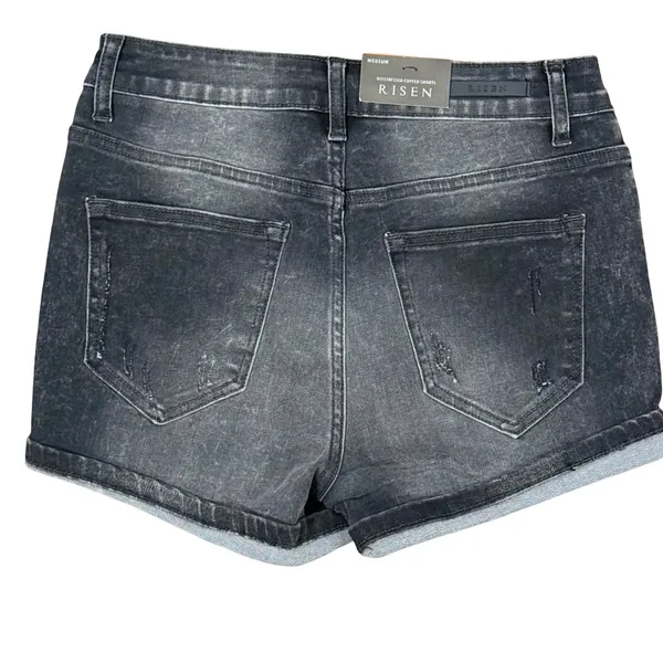 RISEN Women's‎ Medium Distressed Cuffed Denim Shorts Button Fly - Image 2