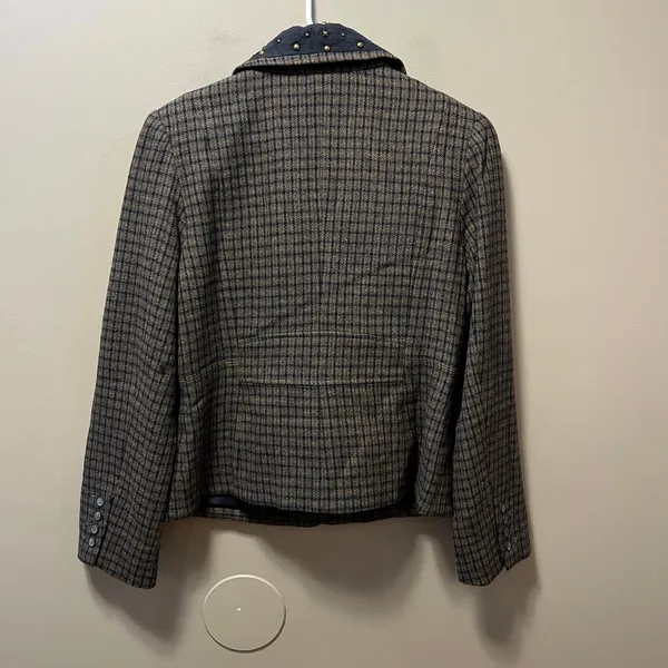 Sundance‎ Women's Wool Blend Plaid Studded Blazer Jacket Size 10 Brown Blue - Image 4