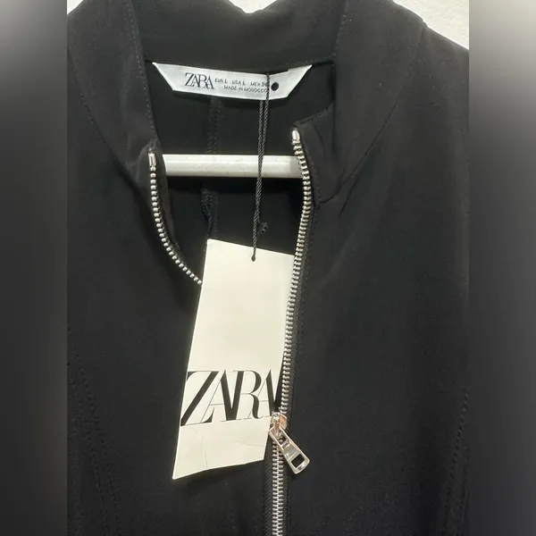Nwt $139 Zara Zipper Midi Dress Zw Collection Black, Us Size L - Image 8
