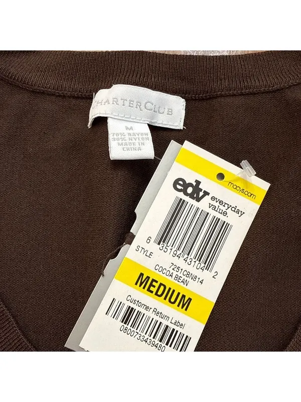 Charter Club NWT Cocoa Bean Brown Knit Shell Tank Top - Size Medium Minimalist - Image 5
