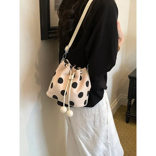 Chic Carryalls Polka Dot Drawstring Bucket Crossbody Bag - Image 5
