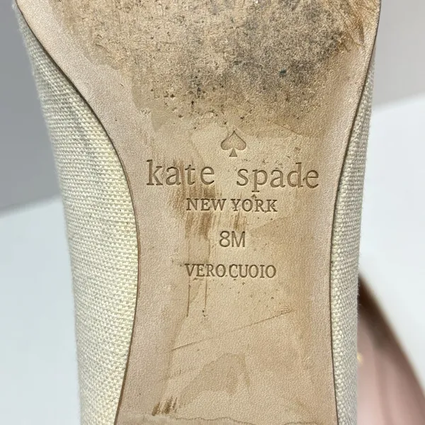 Kate Spade Nelly Canvas Cap Toe Pointed Ballet Flats Beige Black Fringe Sz 8M - Image 11