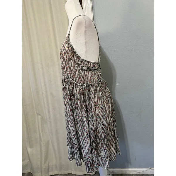 Free People Mini Dress M Multi Geometric Diamond Print Open Back Boho Ethereal - Image 4