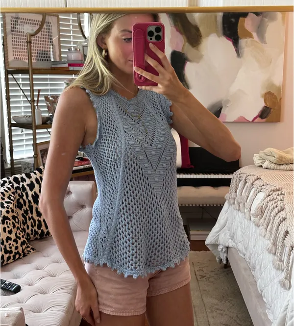 Another Love Light Blue Crochet Tank Top - Image 3