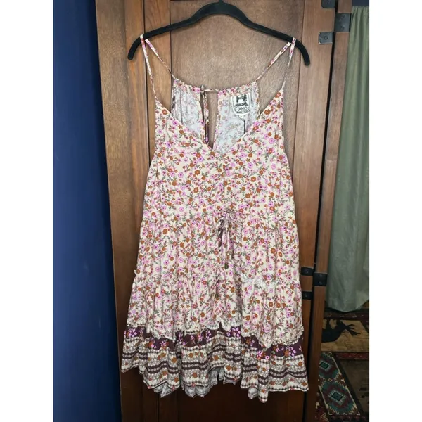 JAASE Womens Floral Babydoll Mini Dress Medium Pink Ruffle Boho Cottagecore New - Image 2