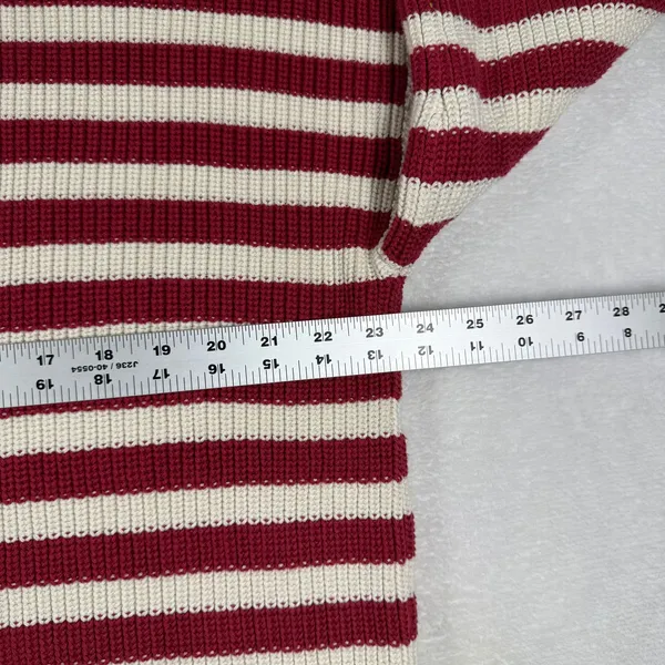 Lauren Ralph Lauren Striped Cotton Shaker Knit Sweater Red Cream L 200815982001 - Image 3
