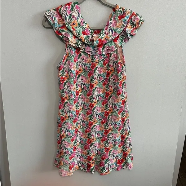 Lost + Wander Womens Mini Dress Floral Smocked Ruffle Cowl Neck Multi Size M - Image 4