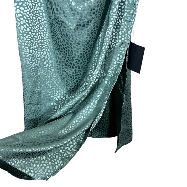 NWT Lulus Cowl Neck Jacquard Animal Print Midi Dress Sage Green Glam Slit Size S - Image 7