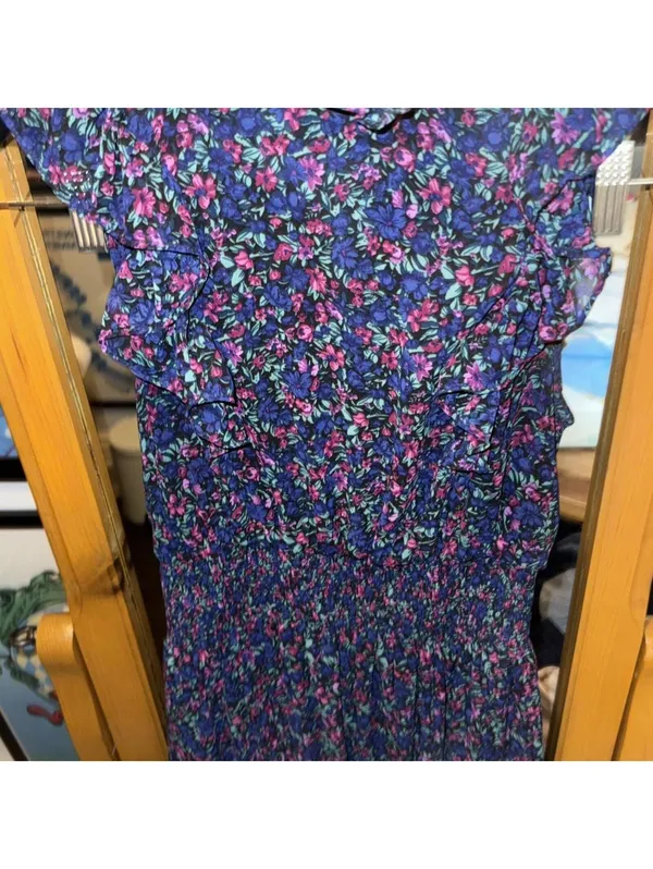 Lulus Evalina Navy Blue Floral Print Mock Neck Midi Dress - Image 4