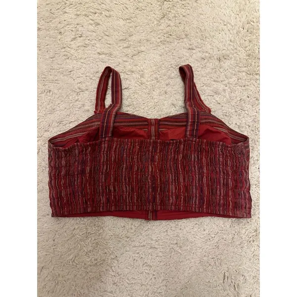 American Eagle Boho Crop Top Womens Medium M Stripe‎ Red Smocked Back Feminine - Image 2