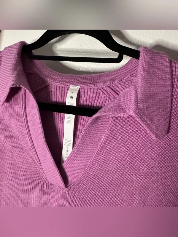 Lululemon Collared Knit Merino Wool Blend Sweater Dahlia Mauve - Image 5