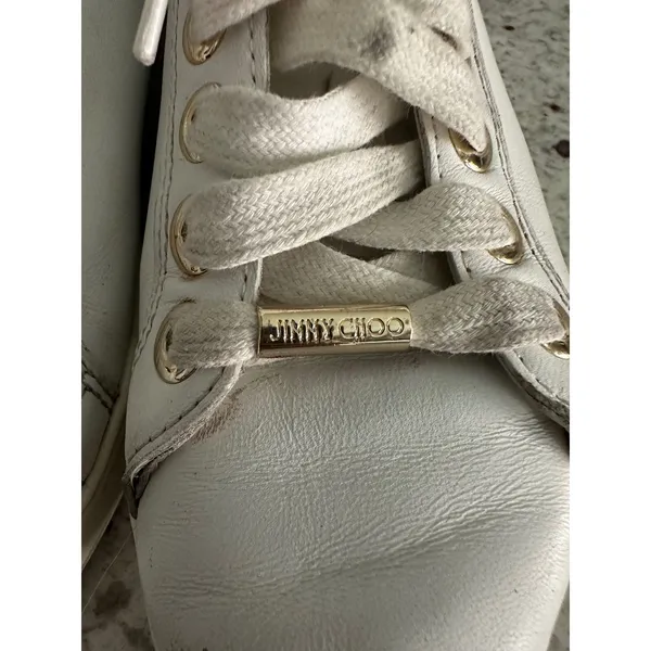 Jimmy Choo White Leather Low Top Gold Star Sneakers Shoes 35.5 5.5 - Image 4