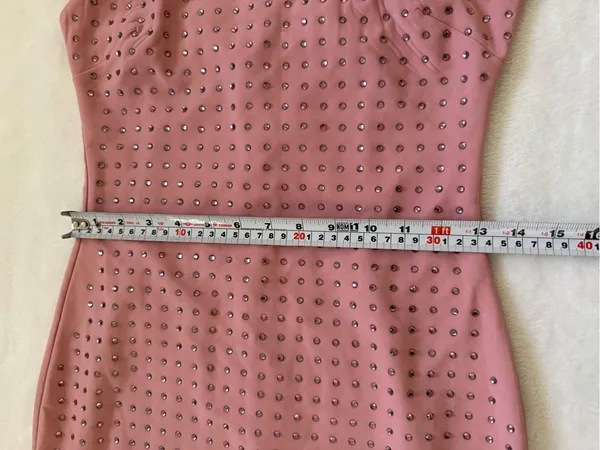 Windsor Pink Rhinestone Bodycon Mini Dress S Y2K Party Cocktail Spaghetti Strap - Image 11