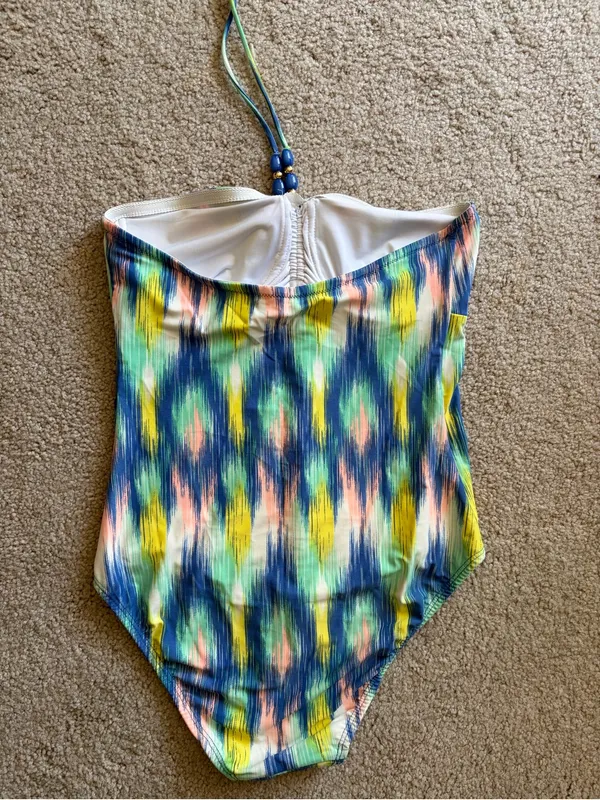 Shoshanna Ikat Rio Vista Bandeau Beaded Halter Maillot one piece Swimsuit Sz 10 - Image 8