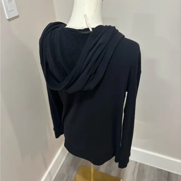 Free People Womens Asymmetrical Button Front Hooded Fleece‎ Top Black XS - Image 3